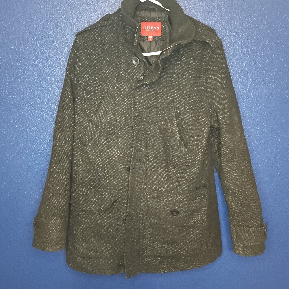 Guess Unisex Black Peacoat 100% Polyester Medium Size M Womans Mens